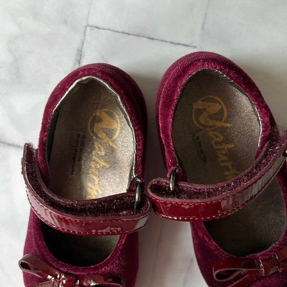 Naturino Burgundy Velvet Mary Jane Flats with Bows